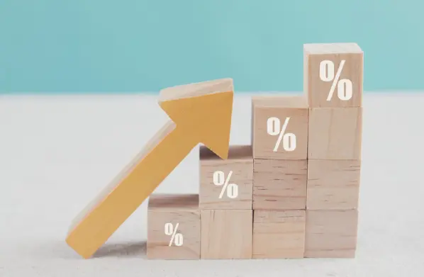 Percent blocks rising to the right, arrow up showing increasing percentages